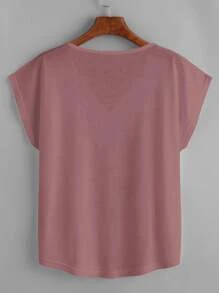 EMERY ROSE 素色蝙蝠袖V領弧形下擺T恤 - 藕粉色 - 查看 2