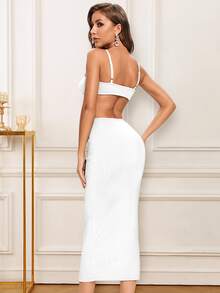 Cut Out Waist Cami Bodycon Dress - White - View 2