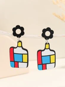 Flower Decor Vase Drop Earrings - Multicolor - View 1