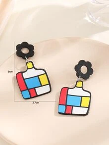 Flower Decor Vase Drop Earrings - Multicolor - View 3