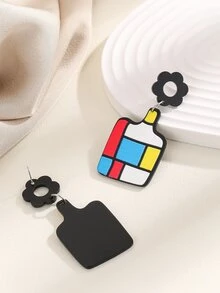 Flower Decor Vase Drop Earrings - Multicolor - View 4