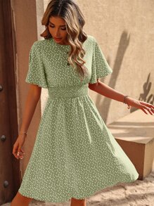 Breezaya 滿版心形印花蝴蝶袖連衣裙 - 薄荷綠 - 查看 4