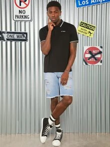 Manfinity Men Ripped Raw Hem Denim Shorts - Light Wash - View 6