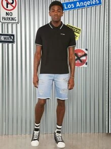 Manfinity Men Ripped Raw Hem Denim Shorts - Light Wash - View 7