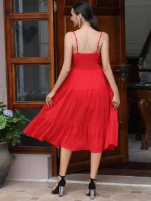 Vestido de tirantes ribete fruncido con cordón delantero bajo con fruncido