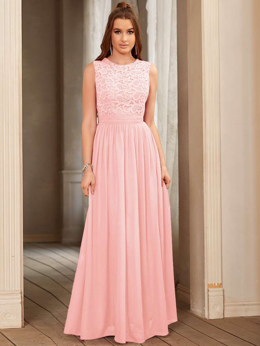 BABYONLINE D.R.E.S.S. Guipure Lace Insert Chiffon Formal Dress - Pink - View 1