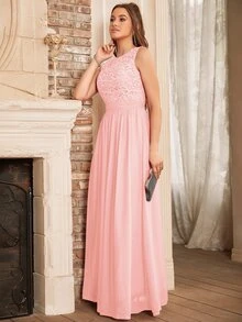 BABYONLINE D.R.E.S.S. Guipure Lace Insert Chiffon Formal Dress - Pink - View 4