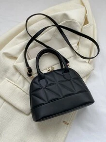 衍縫雙把手貝殼包 - 黑色 - 查看 2