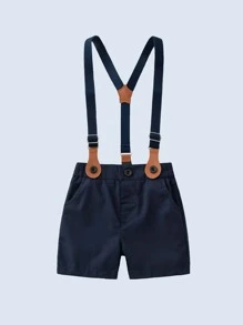 Baby Boy Anchor Print Bow Front Shirt & Pinafore Shorts - Blue and White - View 2