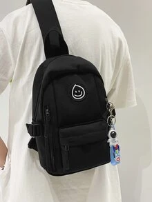 APASTTCA Mini bandolera decorativa con parche de letras para hombre con bolso con dije en el pecho - Negro - Ver 2