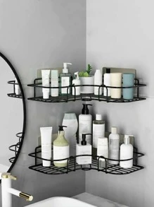 1入組不銹鋼浴室儲物架浴用極簡主義黑色三角形儲物架 - 黑色 - 查看 1