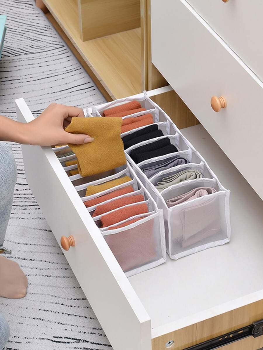 1 hộp đựng đồ lót viền trắng tương phản, hộp đựng tất polyamide tối giản dùng để trang trí nhà cửa, trang trí lễ hội, trang trí mùa thu, trang trí phòng, trang trí nhà cửa, trang trí mùa thu, trang trí phòng ngủ - trắng - Xem 1