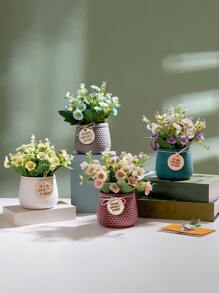 1 Chậu Hoa Bằng Nhựa, Bắc Âu Thẻ Trang Trí Vật Có Hộp Đựng Cho Gia Đình - Màu vàng - Xem 2