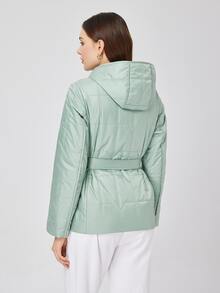 ZIAI Zip Up Hooded Quilted Coat - Green - View 2