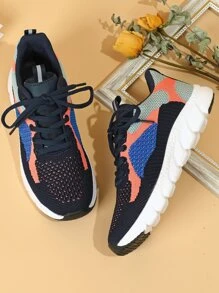 Women's Outdoor Casual Shoes, Color Block Sports Sneakers - Multicolor - View 3
