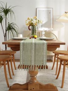 1入組幾何設計桌旗織物流蘇裝飾廚房桌旗餐桌 - 彩色 - 查看 1