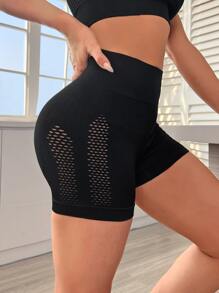 Yoga Sxy Quần Shorts Thể thao Nữ Cắt ra màu trơn - màu đen - Xem 3