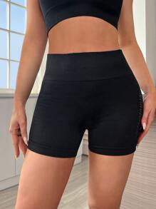 Yoga Sxy Quần Shorts Thể thao Nữ Cắt ra màu trơn - màu đen - Xem 4