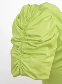 SHEIN VCAY Ruched Puff Sleeve Crop Top