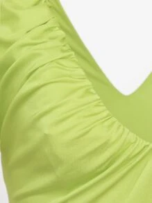 SHEIN VCAY Ruched Puff Sleeve Crop Top