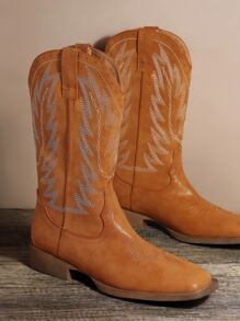 Square Toe Calf High Slip On Cowboy Boots Cowgirl Boots Women