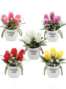 1pc Letter Design Planter, Creative Plastic Flower Pot With Handle For Home Decor And Garden - White - View 2