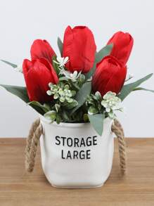 1pc Letter Design Planter, Creative Plastic Flower Pot With Handle For Home Decor And Garden - White - View 3