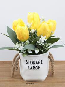 1pc Letter Design Planter, Creative Plastic Flower Pot With Handle For Home Decor And Garden - White - View 4