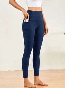Gameset SHEIN Sport Quần Leggings Thể thao Nữ Túi màu trơn - Màu xanh hải quân - Xem 1