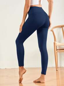 Gameset SHEIN Sport Quần Leggings Thể thao Nữ Túi màu trơn - Màu xanh hải quân - Xem 2