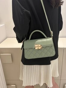 Bolsa cuadrada guateada cerradura metálica con solapa - Verde - Ver 2