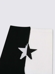 2 pares de calcetines de tripulación con estampado de estrellas, calcetines de otoño - Multicolor - Ver 5