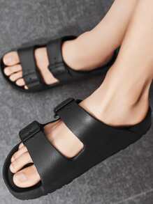 Men Buckle Decor Slides, Fashion Summer Slides - Black - View 1