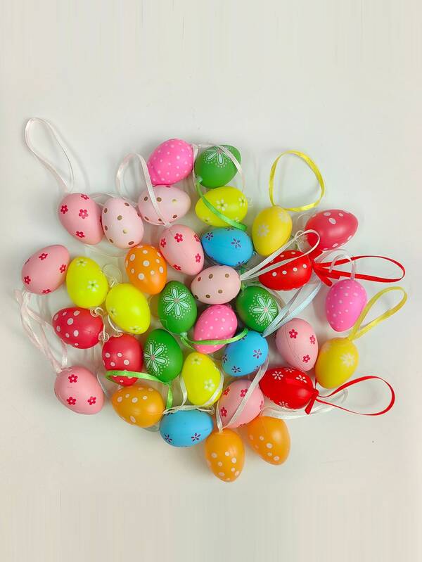 12pcs Plastic Wall Hanging, Cartoon Easter Rabbit Pattern Hanging Decoration For Easter Day