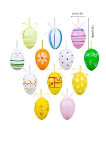 12pcs Plastic Wall Hanging, Cartoon Easter Rabbit Pattern Hanging Decoration For Easter Day