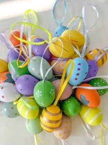 12pcs Plastic Wall Hanging, Cartoon Easter Rabbit Pattern Hanging Decoration For Easter Day