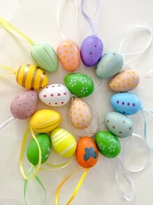 12pcs Plastic Wall Hanging, Cartoon Easter Rabbit Pattern Hanging Decoration For Easter Day