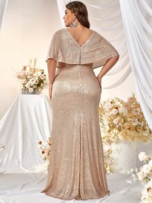 YISIKADO Plus Split Thigh Sequin Formal Dress - Champagne - View 2