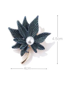 Faux Pearl & Leaf Decor Brooch - Dark Green - View 3