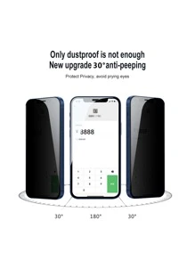 2-In-1 Set Mobile Phone Privacy Screen Protector Anti-Spy Tempered Glass Film With Metal Anti-Dust Mesh For Front Screen And Curved Tempered Glass Film For Back Cover, Anti-Peeping And Anti-Spying, Compatible With IPhone 15 Pro Max/15/Pro/15 Plus/15/14/13/12/11/X/8/7 Series - Black - View 3