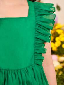 SHEIN Niñas Vestido ribete con fruncido - Verde - Ver 6