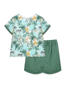 Young Boys' Hawaiian Style Print Short Sleeve T-Shirt And Shorts Set For Summer