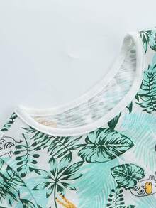 Young Boys' Hawaiian Style Print Short Sleeve T-Shirt And Shorts Set For Summer