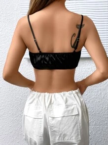 SHEIN EZwear 胸部褶皺吊帶短上衣 - 黑色 - 查看 2