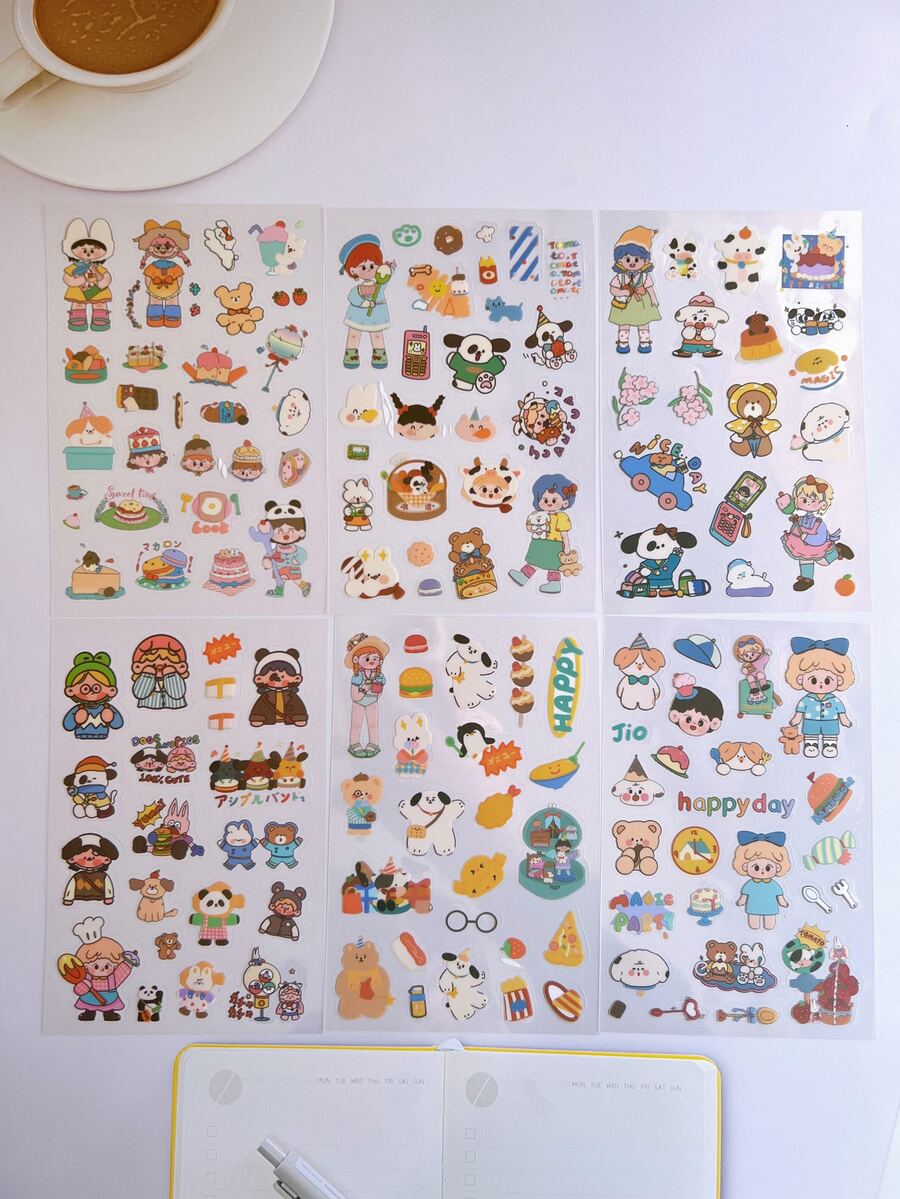 6 piezas Pegatina con estampado de dibujos animados