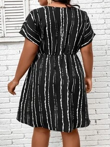 SHEIN LUNE Plus Tie Dye Batwing Sleeve Dress - Black - View 2