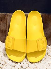 Dép xỏ ngón nữ đế bệt mềm mại thoải mái có độ đàn hồi cao có khóa đơn, thời trang màu sắc, chụp ảnh kỳ nghỉ bãi biển, đa năng - Màu vàng - Xem 3