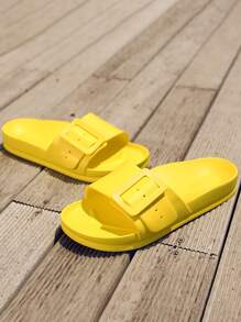 Dép xỏ ngón nữ đế bệt mềm mại thoải mái có độ đàn hồi cao có khóa đơn, thời trang màu sắc, chụp ảnh kỳ nghỉ bãi biển, đa năng - Màu vàng - Xem 4