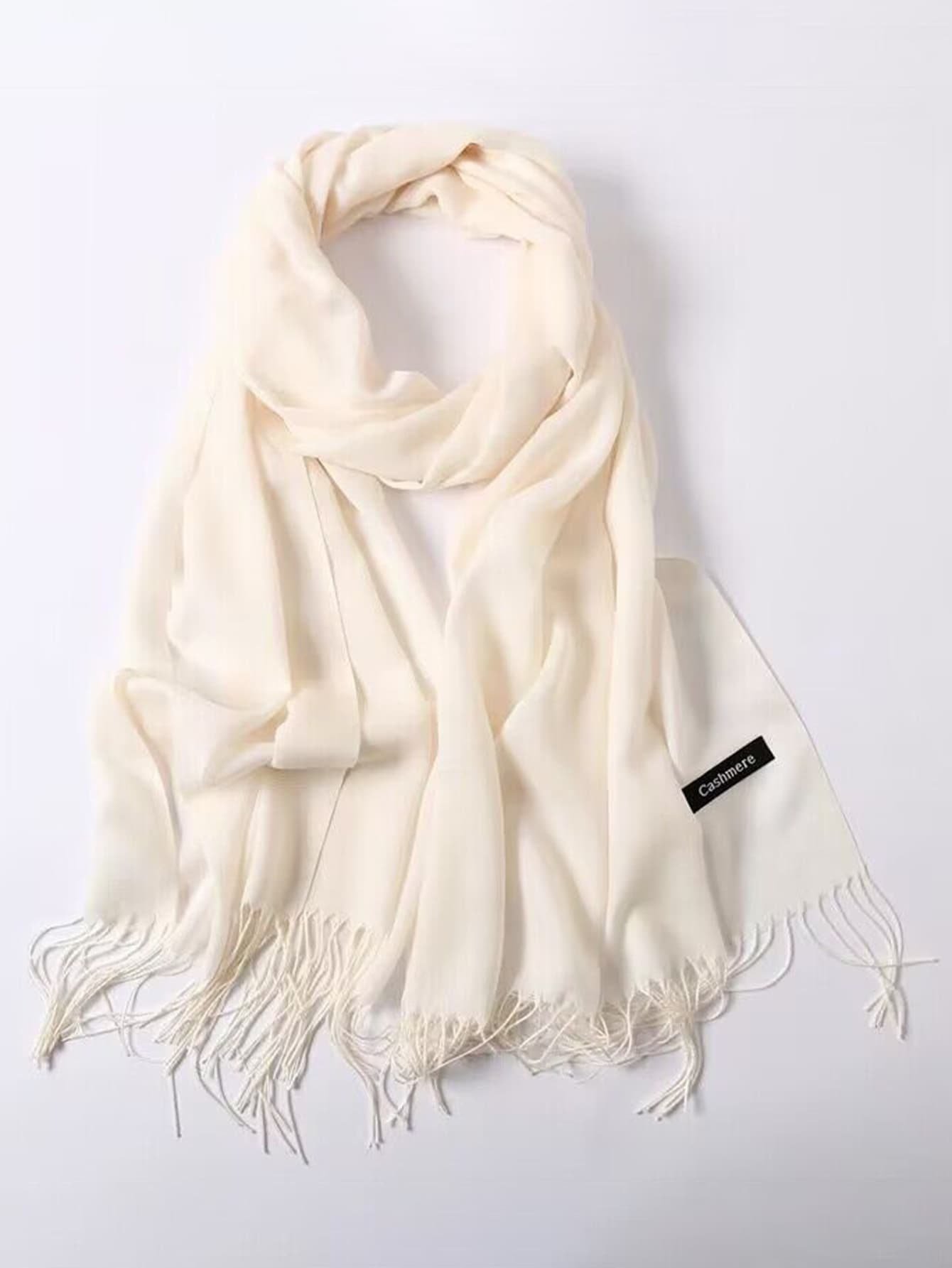 Khăn quàng viền màu đặc cho ngoài trời tất cả các mùa - Màu be - Xem 1