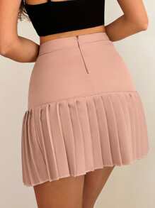 EURMUSE High Waist Pleated Hem Skirt - Pink - View 2